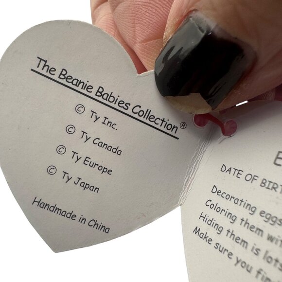 Ty Beanie Babies Eggs Pink Easter Plush Bear Purple Bow Date 2000 Collectible Ta - Picture 7 of 7